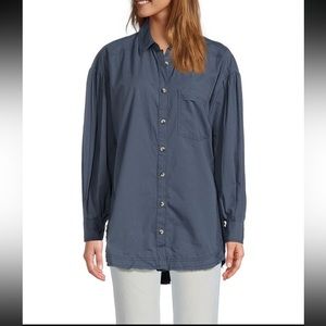 NWT Free People Happy Hour Solid Poplin Navy Size S